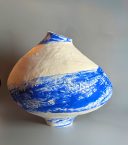 Blue and white stoneware ceramic vessel by Moira Mulvey