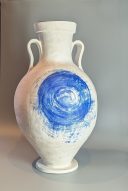 Blue and white stoneware ceramic vessel by Moira Mulvey