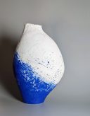 Blue and white stoneware ceramic vessel by Moira Mulvey